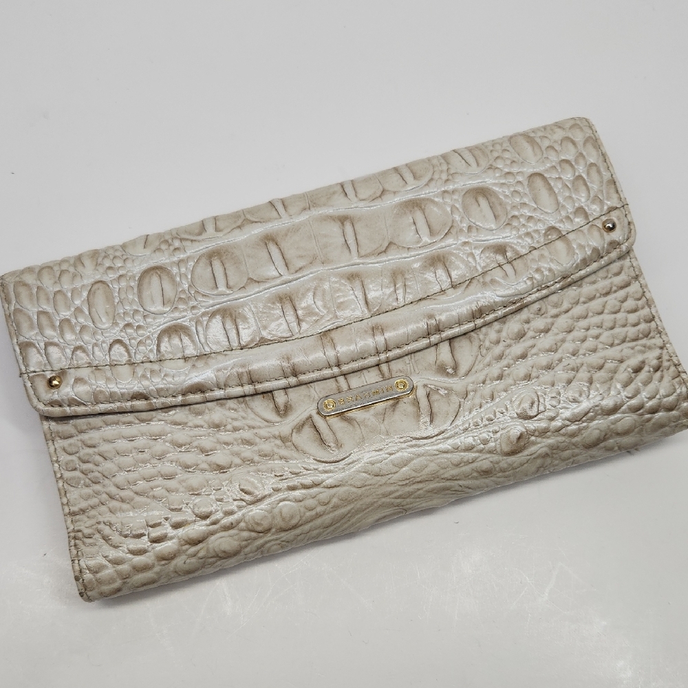 Brahmin Cream Croc-Embossed Foldover Wallet